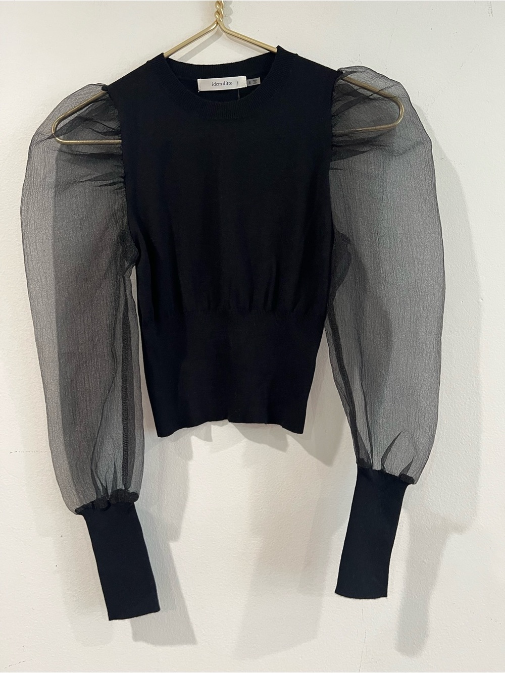 Idem ditto Acler Black Sheer Puff-Sleeve Knit Top S